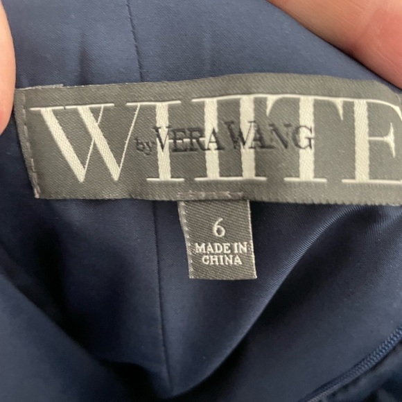 Vera Wang White Navy Black Bow Bodice Strapless Form Dress 6 - Picture 4 of 8